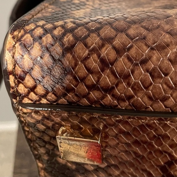 Michael Kors Brown/Tan Snakeskin Leather Satchel/Top Handle Bag - Picture 7 of 7